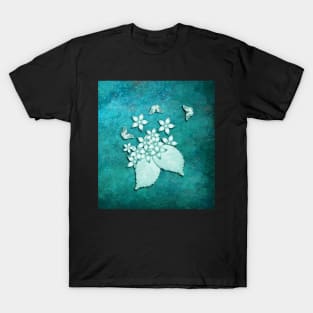 Teal on teal butterflies and flowers T-Shirt